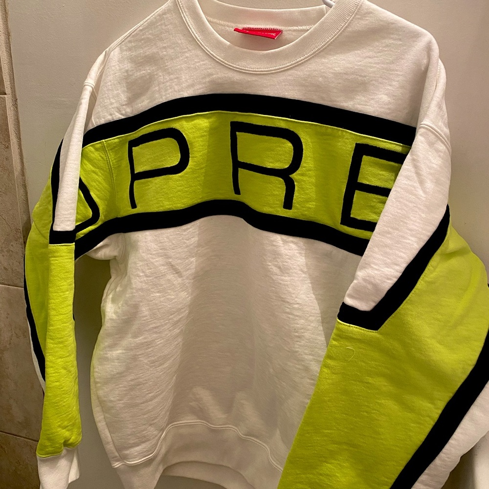 SUPREME SS21 PANELED CREWNECK SWEATSHIRT L/S BOX LOGO WHITE MEDIUM PULLOVER